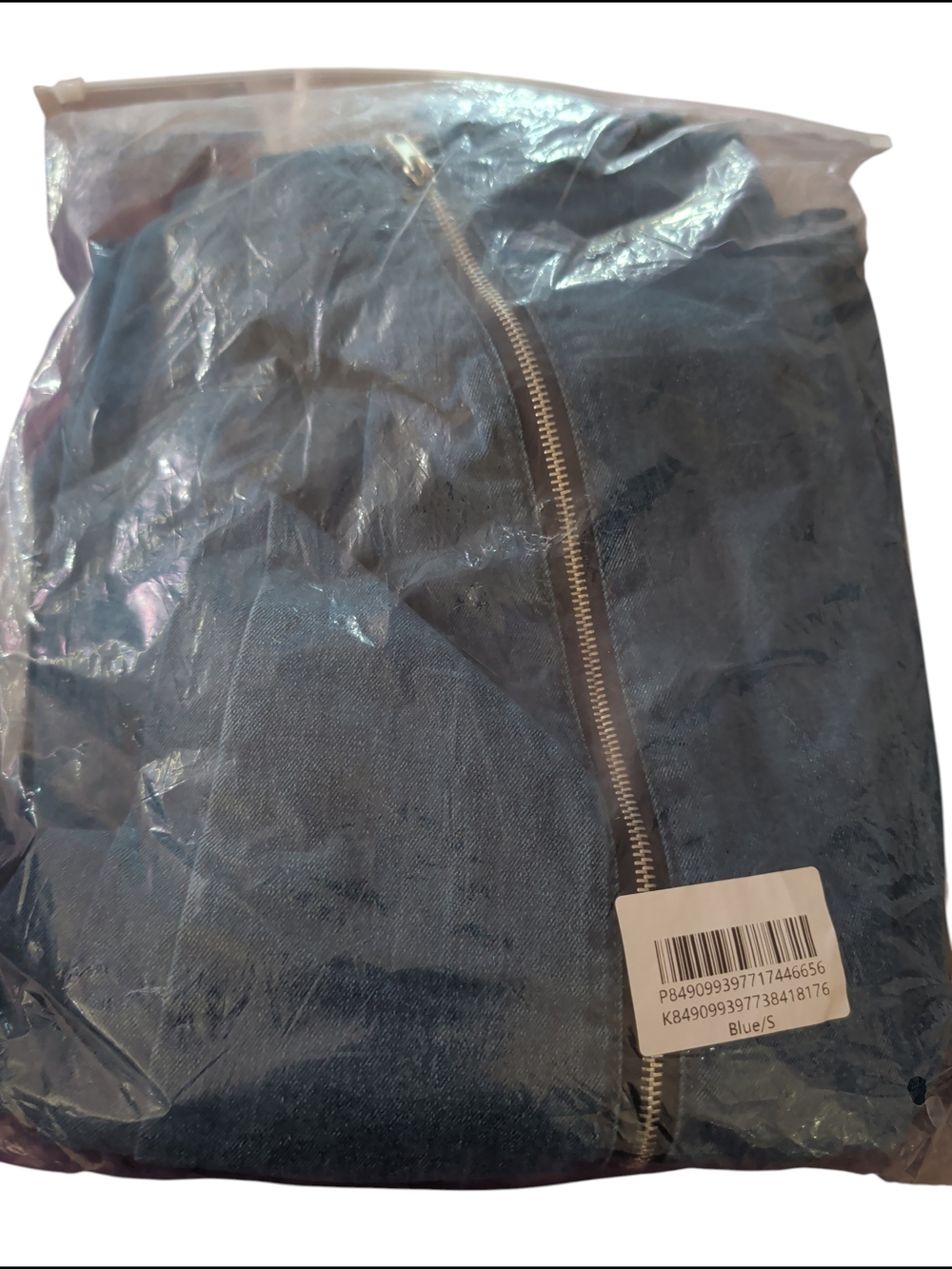 One-Shoulder Blue Denim Jumpsuit with Zip Detail - Picture 5 of 5